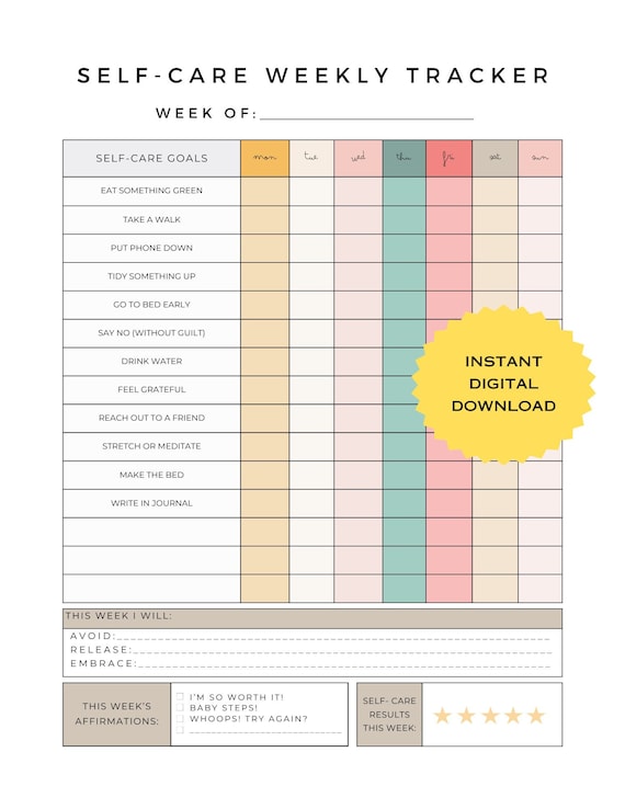 Editable SelfCare Checklist, Self-Care Planner, Selfcare Journal Tracker, Wellness Planner Printable, Mindfulness Mental Health Kit
