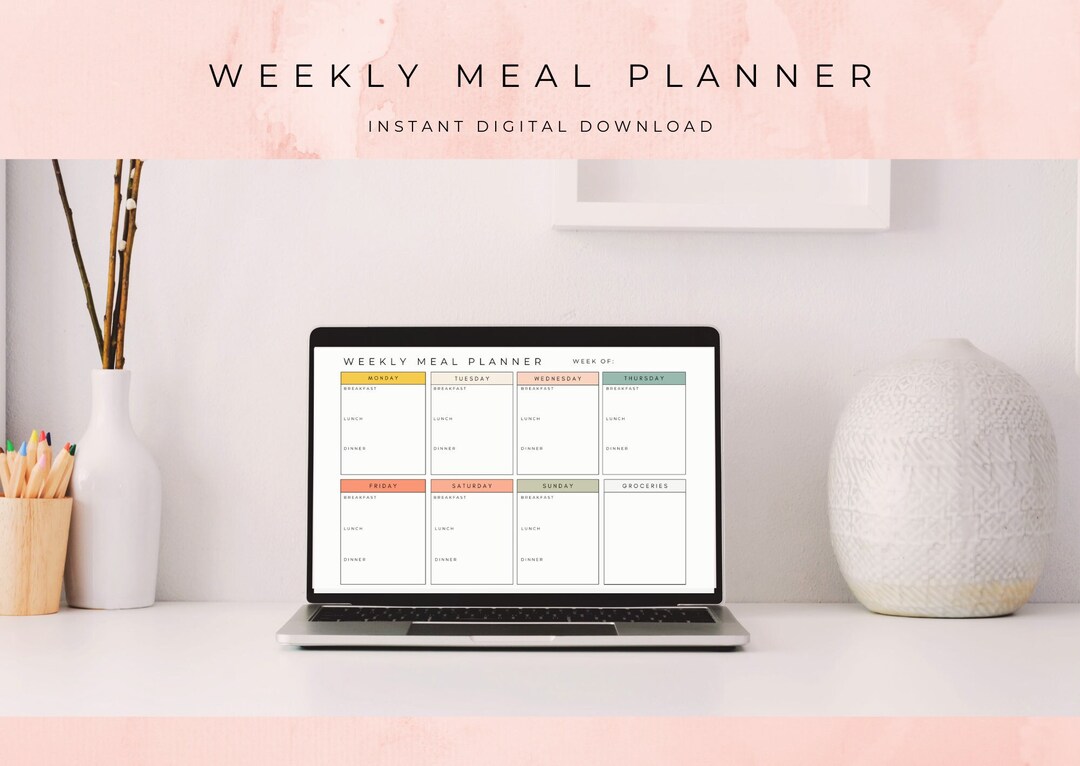 Weekly Meal Planner With Grocery List Printable Template, 7 Day Menu ...