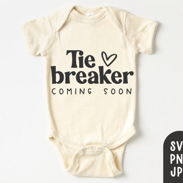 Tie Breaker Coming Soon Svg, Pregnancy Announcement Svg, Baby Onesie Svg, Baby Reveal Svg, New Baby Svg, Tie Breaker Svg, PNG, JPG