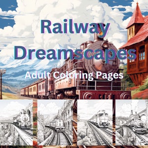 50 kolorowanek Railway Dreamscape w jednym formacie PDF. Gotowe do przesłania do KDP. Wypróbowane i przetestowane na KDP Railway KDP Interiors.