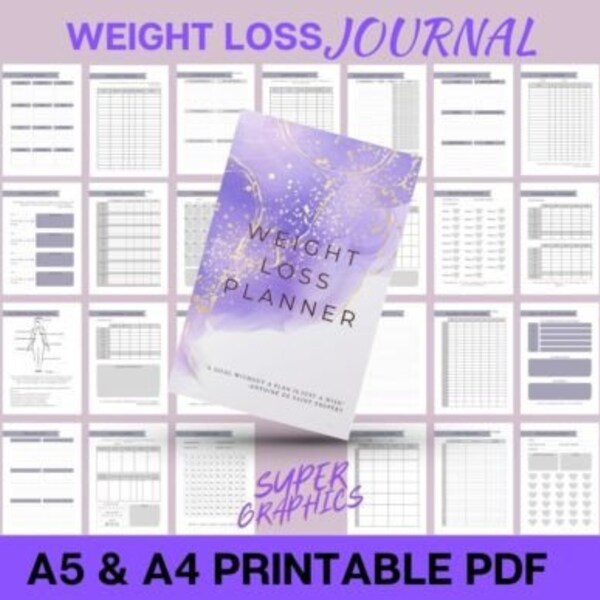 Printable Weight Loss Journal, Digital Planner Food Diary, Weight Loss Tracker