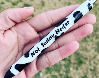 Not Today Heifer Cow print glitter pen