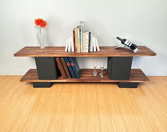 low shelves, modern, custom, walnut, adjustable, black, unique, stackable