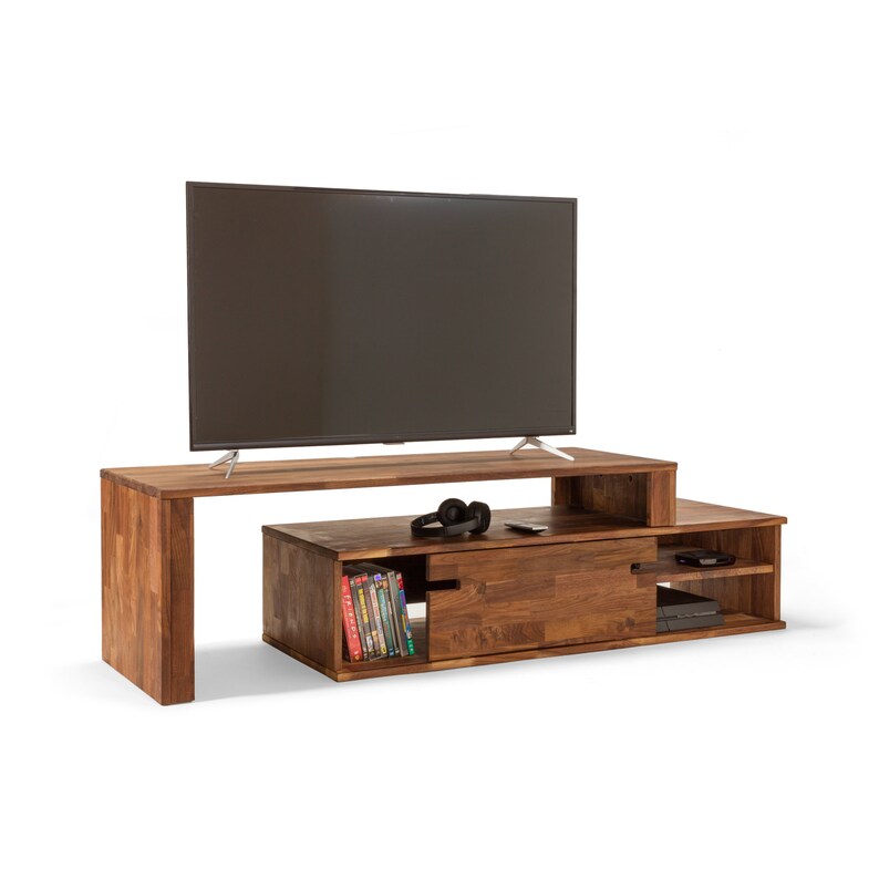 Zuma walnut tv console with TV on it