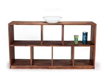 Zuma shelves, low console, solid walnut, open shelves