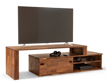 Zuma modern tv stand, adjustable tv cabinet, solid walnut