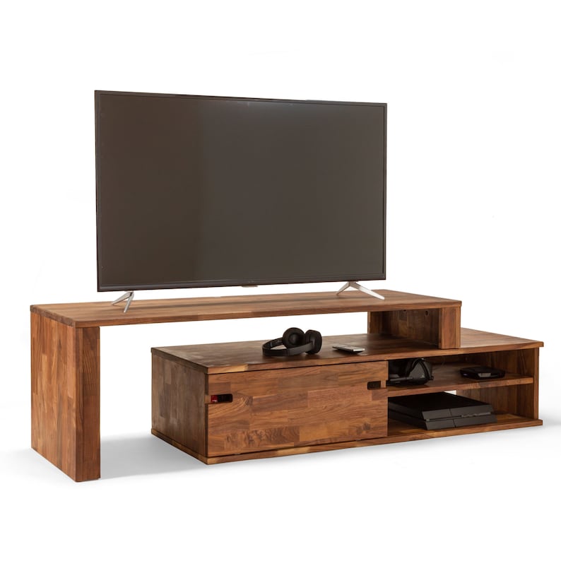 Zuma walnut tv console and adjustable cabinet