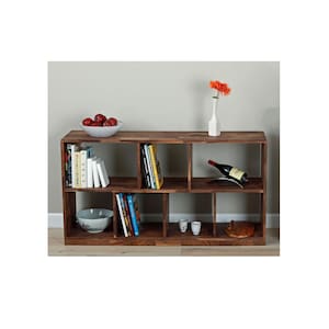 low open shelves, modern bookcase, solid custom walnut