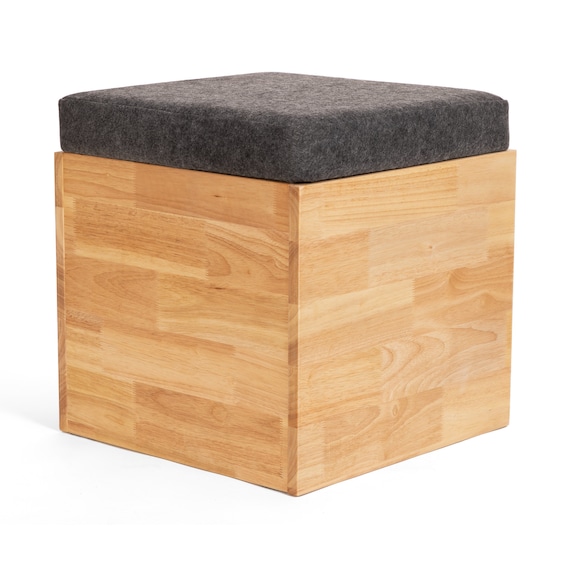 Buy Para Storage Ottoman Cube Stool Solid Wood Grey Cushion Lid Online in India Etsy