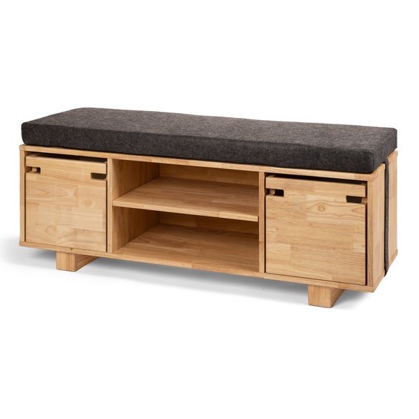 Para Storage bench with cushion,  solid wood, adjustable, light wood