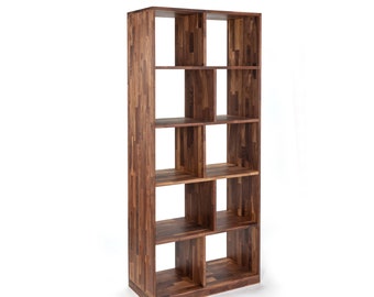 Zuma tall bookcase, open shelves, solid walnut,  modern, natural finish