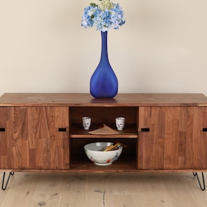 Modern Cabinet, mid century modern, walnut, sliding doors, low, tv table, storage cabinet