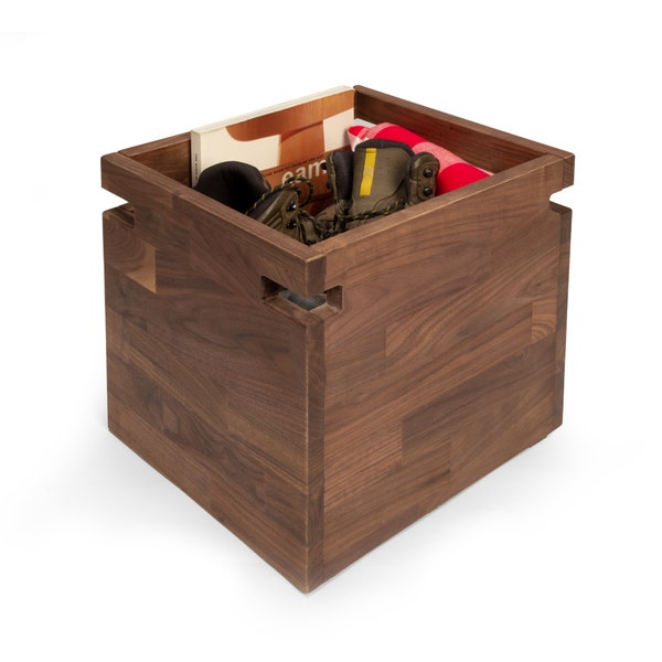 Zuma large storage box, solid walnut, shelving storage, modern box