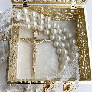 Lazo de boda con caja, lazo de perla, lazo de boda clásico atemporal de cristal de perla marfil, lazo para boda en perlas