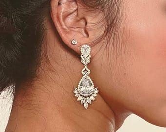 Bridal Earrings, Swarovski and Zirconia Wedding jewelry, Luxury Drop Earring