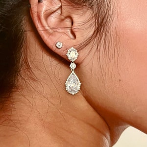 Bridal Earrings, Swarovski and Zirconia Quinceanera Jewelry Classic Earring