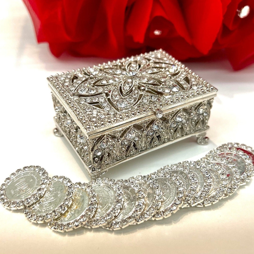 Wedding Arras Box and FREE COINS Vintage Rectangle wedding Coin las