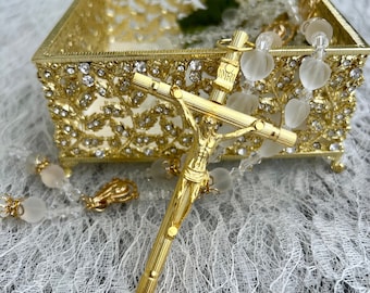 Wedding Lasso with Lasso Box, Wedding Lasso Rosary  with Cross, Heart Shaped Beads Lazo by Lucky Collections