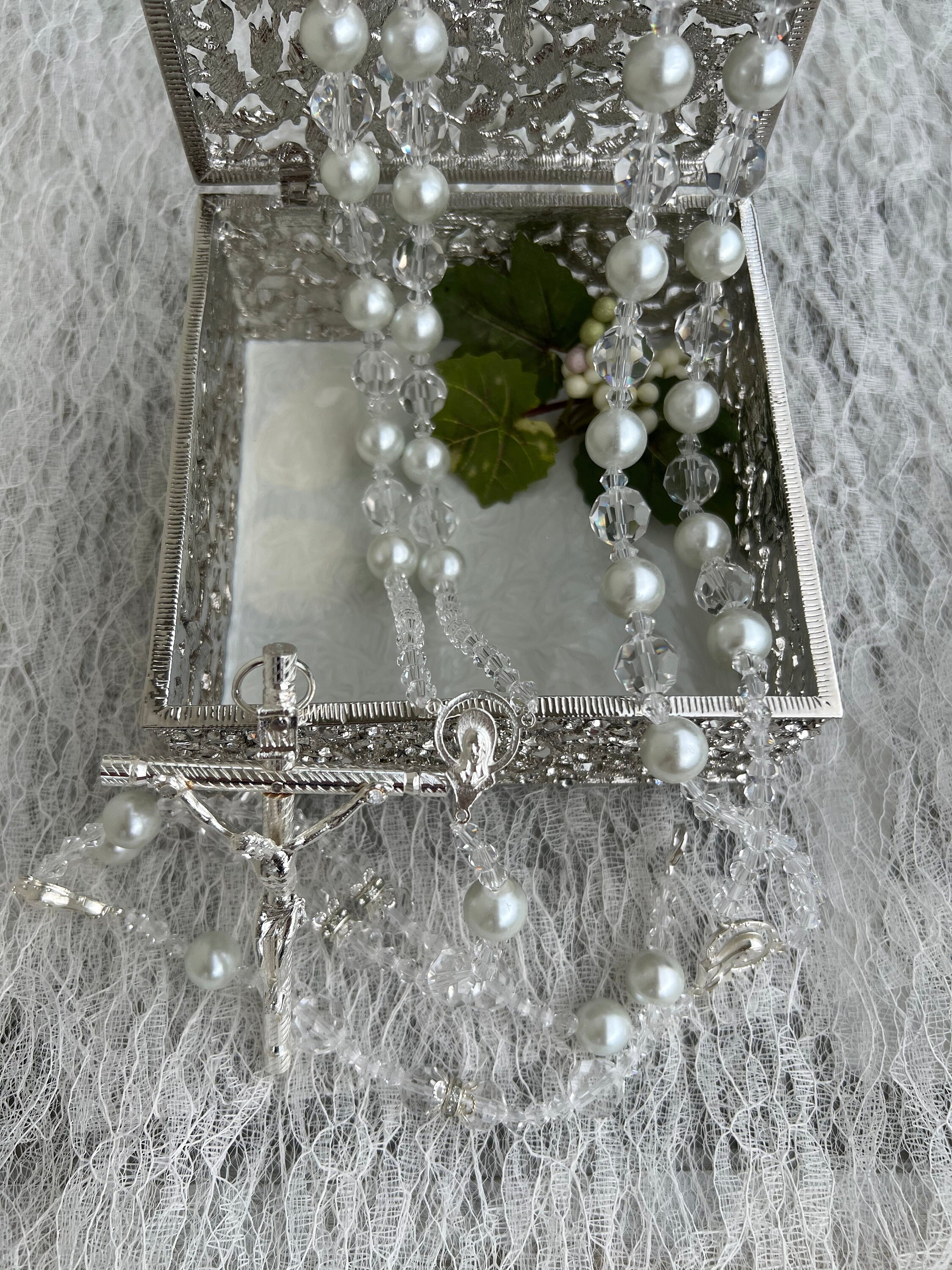 Wedding Crystal Lasso with Box, Lazo de Perlas, Large  Bead Lasso Rosary, White Pearl , Spanish Couture Wedding Must Have FAST FREE SHIPPING