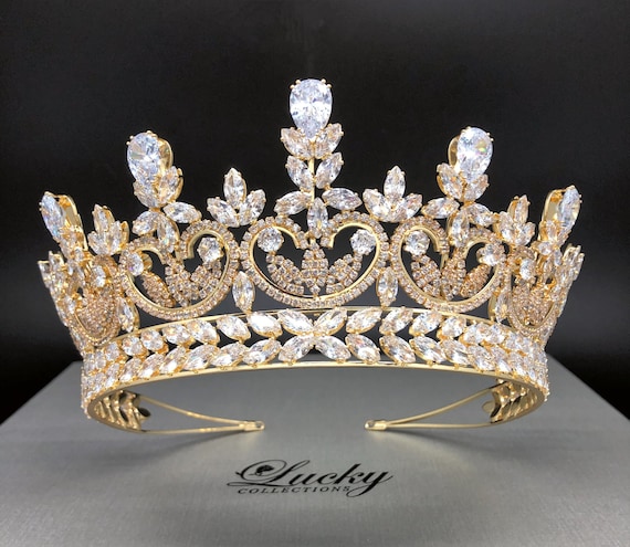 Crown tiara gold tone diamond crystals wedding quince quinceañera FAST Shipping!! Beautiful Gold Tiara With Honey Stones  main image 2
