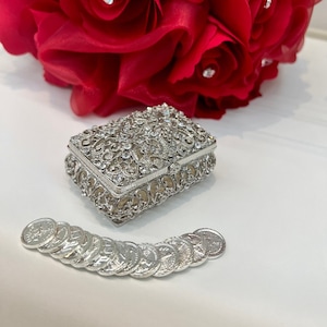 Wedding Arras, NEW DESIGN! FREE Coins Arras Box with Rhinestone Coins - Rectangle Crystal Wedding Coin Ritual, Fast Shipping