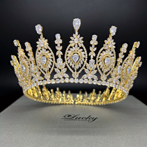 Quinceanera Tiara, Tall Corona, Full Round Circle Crown, Rosegold Tall Tiara, Headpiece for Pageant, Prom Crown, ROYAL Bridal CROWN