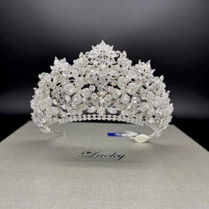 Quinceanera 3D Dimensional Crown,  Swarovski Tiara, Pageant Crown, Tiara with Bold Motifs,