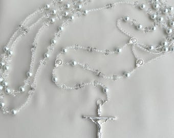 Crystal Wedding Lasso, Catholic Unity Cord, White Pearl