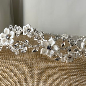Floral Headband for wedding, Bridal Hair Accessory, Swarovski Flexible Headpiece for bride,