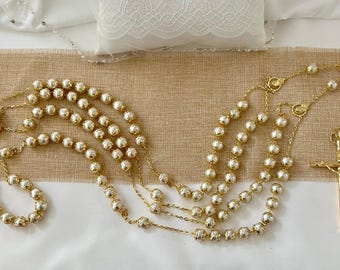 Wedding Lasso Rosary, Ivory Pearl, Gold Cross, TRENDING IN 2026! Lazo de Boda