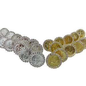 Wedding Arras Rhinestone, Bridal Aras, Silver and Gold Plated Coins - Hispanic Wedding Coin Ritual (Las Arras Matrimoniales)