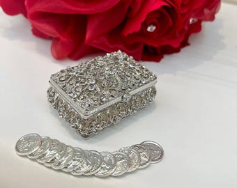 Wedding Arras, BEST SELLER!  FREE Coins Arras Box with Rhinestone Coins - Rectangle Crystal Wedding Coin Ritual, Fast Shipping