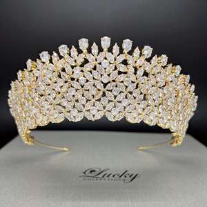 Quinceanera Tiara, Wedding Crown, Crystal Brilliant Headpiece, Full Shine Cubic Zirconia Gems, Corona Para Quice