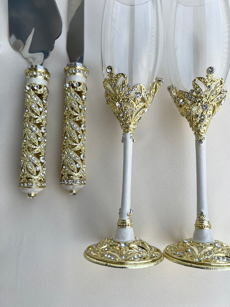 Wedding Champagne Flutes and Cake Knife Set for Bride and Etsy