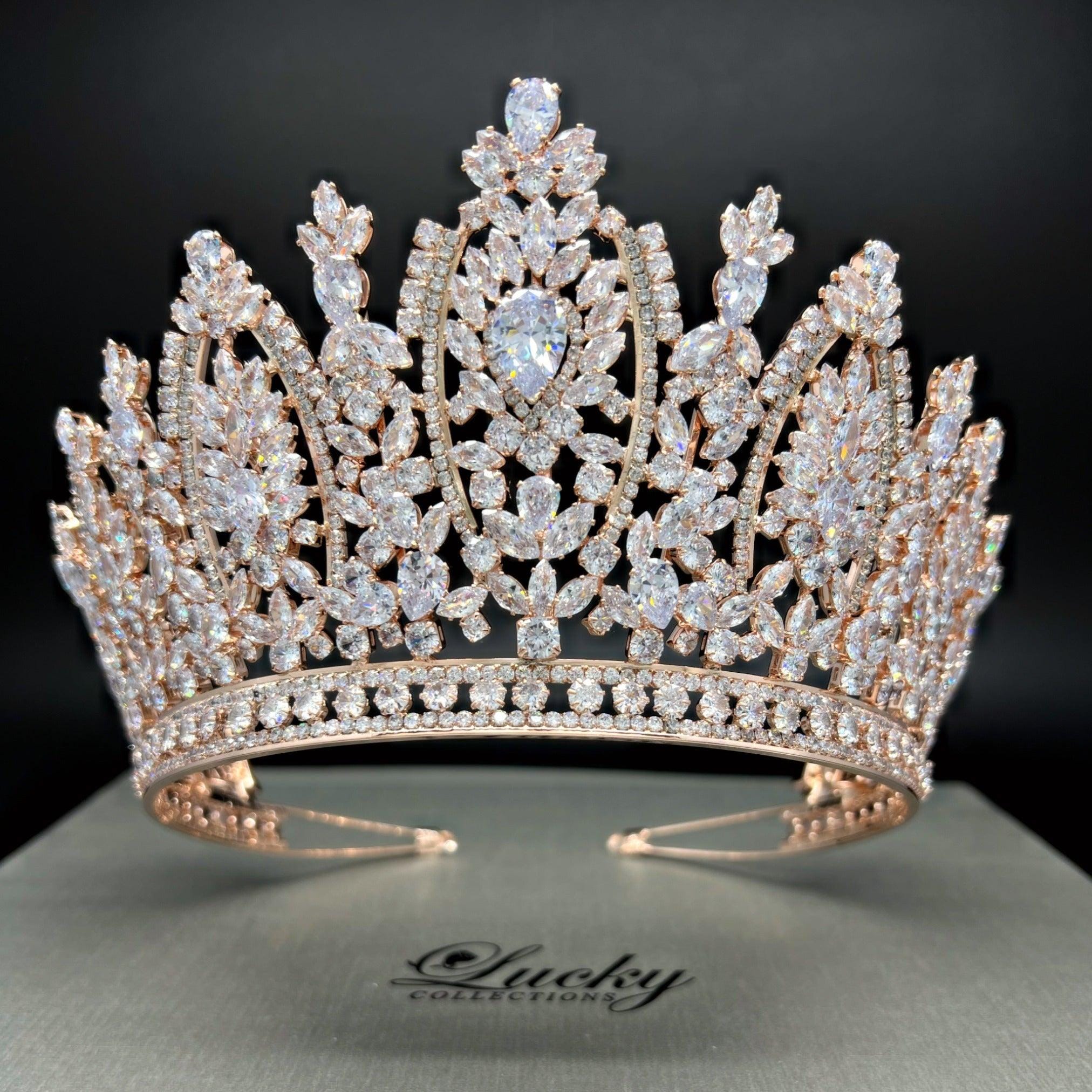 Tall Quinceanera Crown, Cubic Zirconia Bridal Tiara, Pageant 