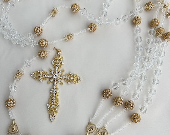 Wedding Lasso, Filigree Cross, Spanish Ceremony, Rhinestone and Crystal galore, Lazo de Boda