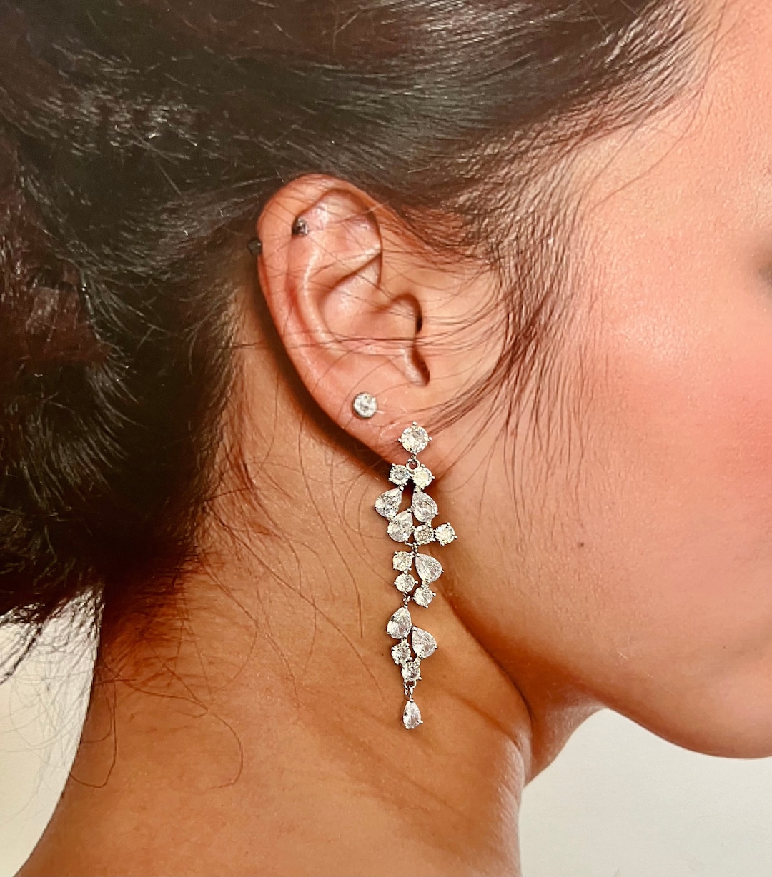 Bridal Earrings, Swarovski and Zirconia Wedding & Quinceanera Flowy