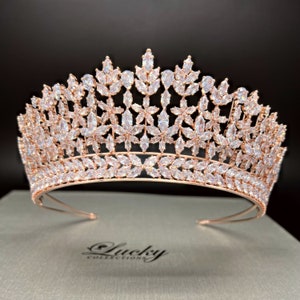 Zirconia Bridal and Quinceanera Tiara, Royal Flower Cubic CZ