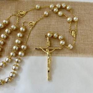 Wedding Lasso Rosary with Cross , Ivory Pearl Gold Chain Wedding Lasso by Lucky Collections ™