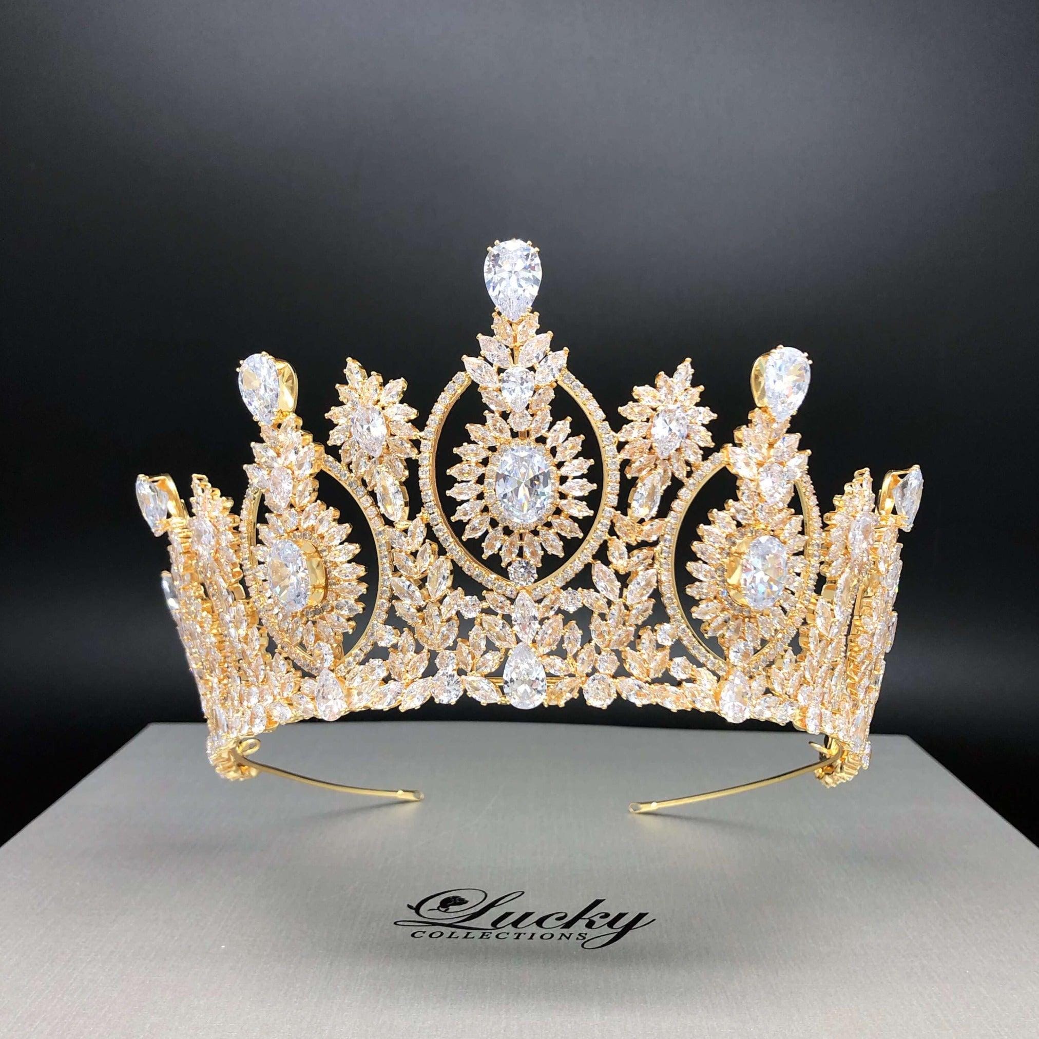 3040 Luxury Wedding Tiaras for Bride Cubic Zirconia Tall Quince Crown Elaborate Crystal Rhinestone Wedding and Quinceanera Tiara main image 2