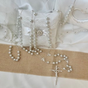 Wedding Lasso Rosary with Cross , White Pearl Chain Wedding Lasso by Lucky Collections ™