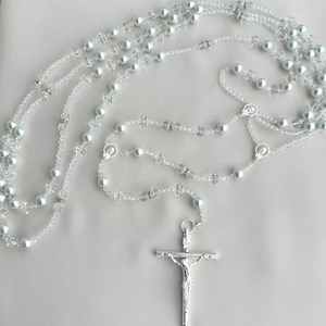 Lazo de boda, Wedding lasso, White Pearl and Crystal unity cord, Spanish wedding catholic cord, Rosario Lazo, Lasso para boda