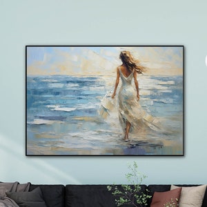 Hand Painted Woman Seascape Painting: Textured Abstract Art
