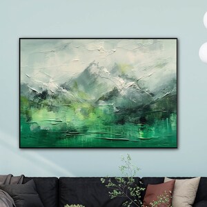 Green Mountain, 100% Hand Painted, Textured Painting, Abstract Oil Painting, Acrylic Painting, Wall Decor Living Room, Office Wall Art