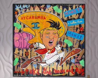 Hand Painted Cartoon Graffiti Art: Pop Art Canvas Painting