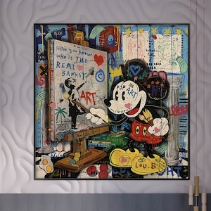 Minnie Mouse, 100 % pintada a mano, arte de graffiti, pintura pop art, decoración de pared para sala de estar, arte de pared para oficina, pintura original