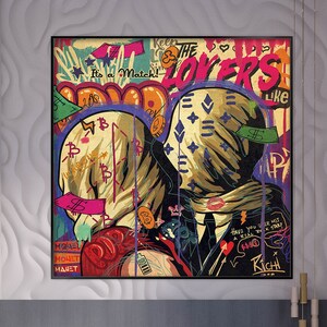 Lovers,100% Hand Painted, Graffiti Art, Pop Art Painting, Wall Decor Living Room, Office Wall Art, Original Painting