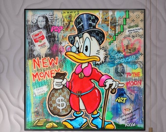 Uncle Scrooge,Cartoon Painting,100% Hand Painted, Graffiti Art, Pop Art Painting, Wall Decor Living Room, Office Wall Art, Original Painting