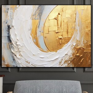 Gold And White, 100% Hand Painted, Textured Painting, Abstract Oil Painting, Acrylic Painting, Wall Decor Living Room, Office Wall Art
