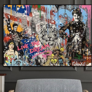 Live The Dream, 100% Hand Painted, Original Painting, Graffiti Art, Pop Art Painting, Wall Decor Living Room, Office Wall Art